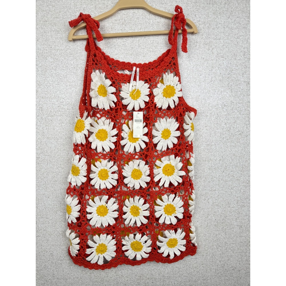 Anthropologie Daisy Crochet Mini Dress Cover Up Womens XS/S Burnt Orange Tie NWT